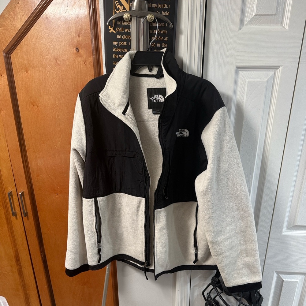 The North Face Black and Cream Sherpa Fleece Jacket